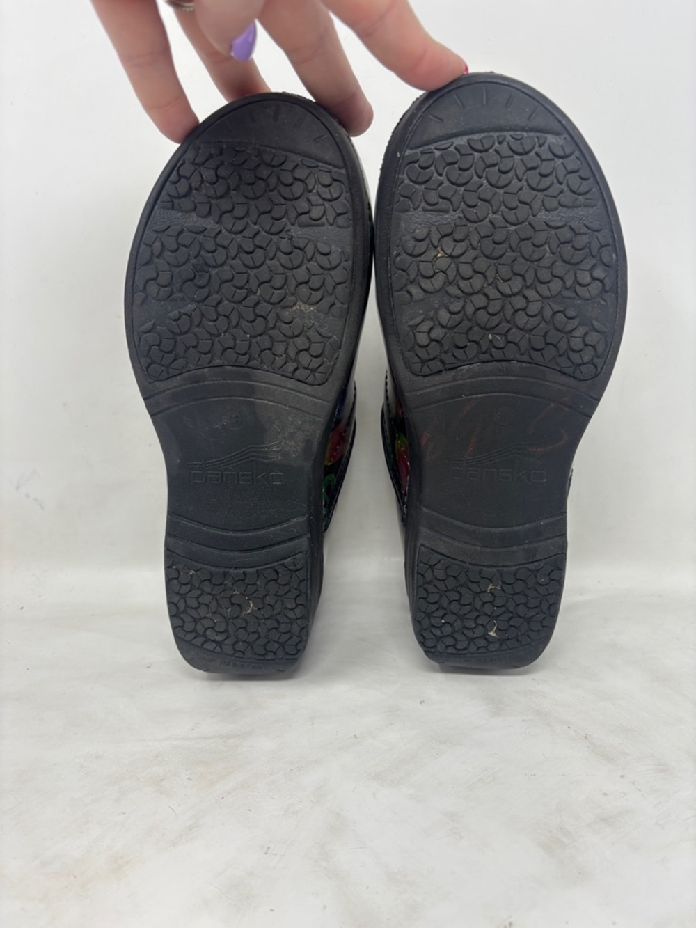 Dansko Black Floral Patent Clogs with Multicolor Blooms - Picture 7 of 8